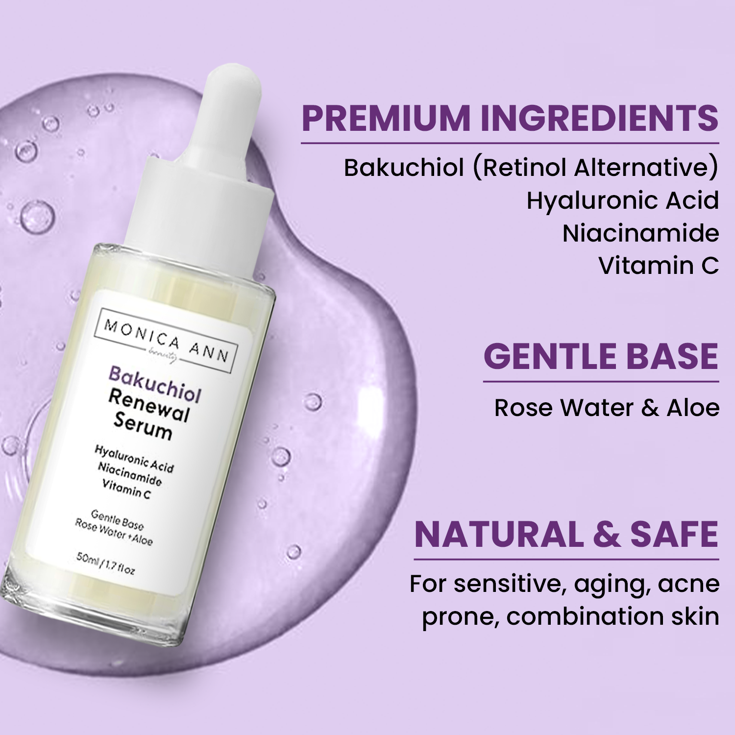 NOW AVAILABLE! Bakuchiol Renewal Serum with Hyaluronic Acid, Niacinamide, and Vitamin C, 50ml