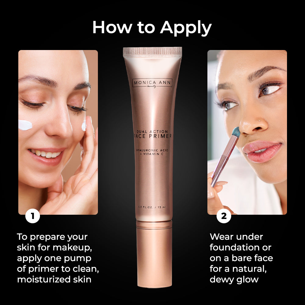 Dual-Action Face Primer (Vitamin C Hyaluronic Acid) , Monica Ann Beauty; Travel Size Foundation Primer