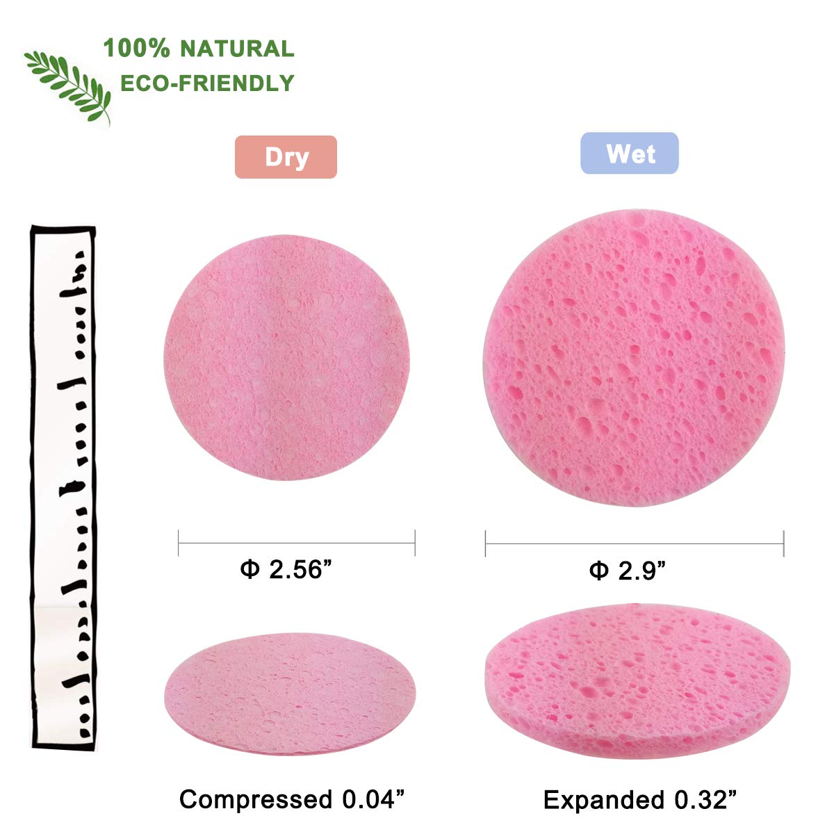 25-Count Compressed Facial Sponges for Daily Cleansing and Gentle Exfoliating, 100% Natural Cellulose Spa Grade Sponge Perfect for Removing Dead Skin, Dirt and Makeup (pink)