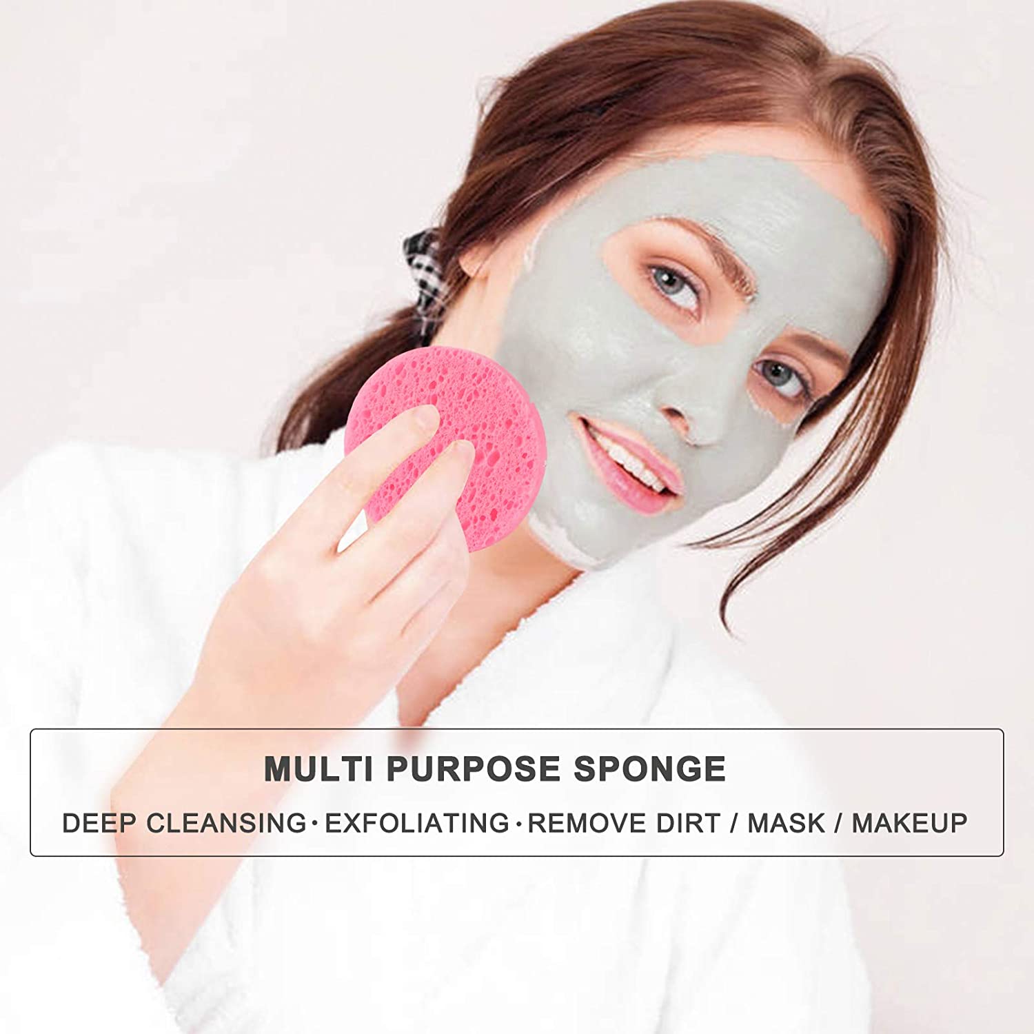 25-Count Compressed Facial Sponges for Daily Cleansing and Gentle Exfoliating, 100% Natural Cellulose Spa Grade Sponge Perfect for Removing Dead Skin, Dirt and Makeup (pink)