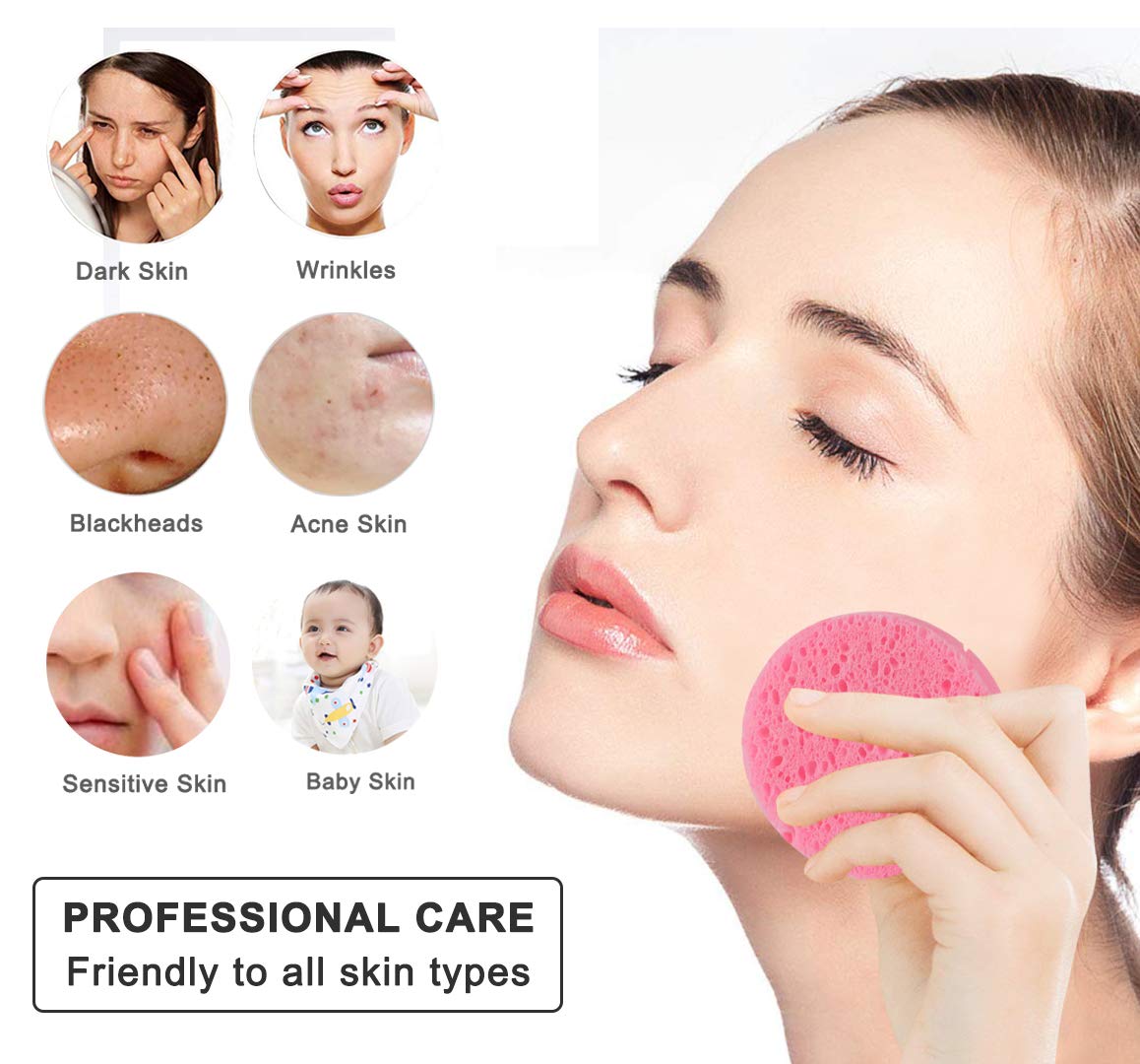 25-Count Compressed Facial Sponges for Daily Cleansing and Gentle Exfoliating, 100% Natural Cellulose Spa Grade Sponge Perfect for Removing Dead Skin, Dirt and Makeup (pink)