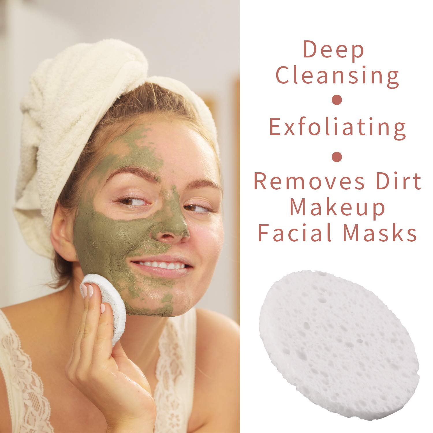 25-Count Compressed Facial Sponges for Daily Cleansing and Gentle Exfoliating, 100% Natural Cellulose Spa Grade Sponge Perfect for Removing Dead Skin, Dirt and Makeup (white)