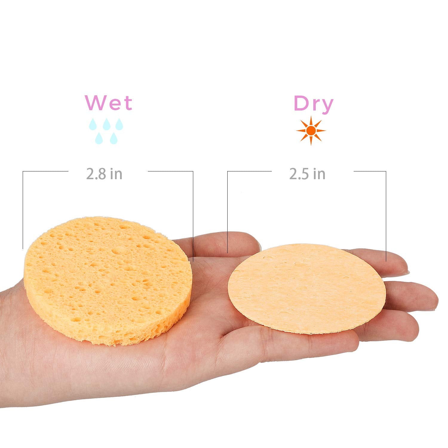 25-Count Compressed Facial Sponges for Daily Cleansing and Gentle Exfoliating, 100% Natural Cellulose Spa Grade Sponge Perfect for Removing Dead Skin, Dirt and Makeup (yellow)