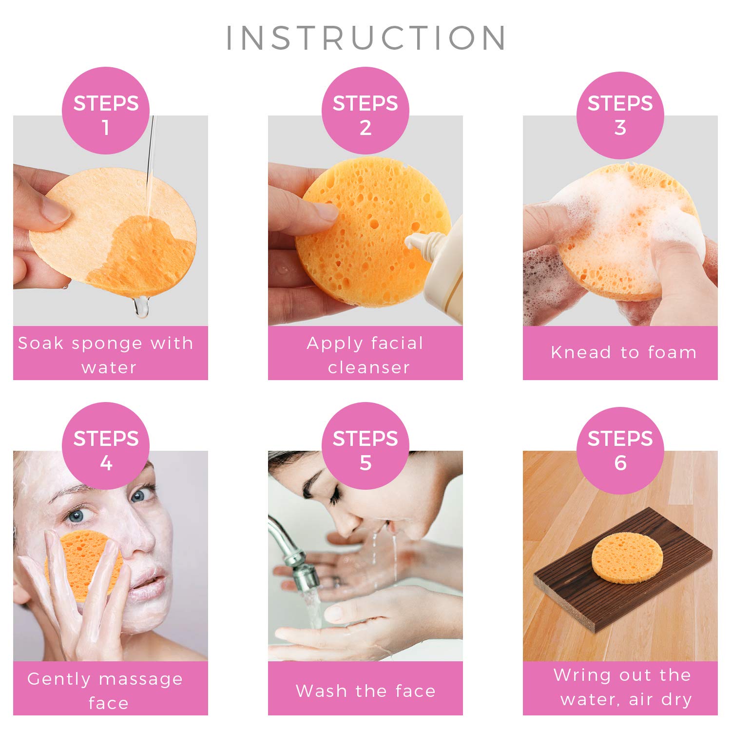 25-Count Compressed Facial Sponges for Daily Cleansing and Gentle Exfoliating, 100% Natural Cellulose Spa Grade Sponge Perfect for Removing Dead Skin, Dirt and Makeup (yellow)